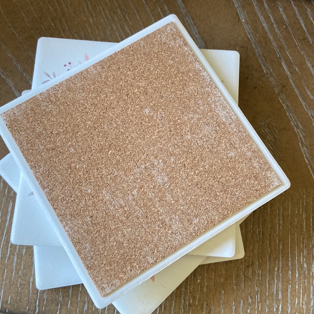 NEW! Shabby Chic Hello Fall Floral Autumn Harvest Ceramic Stoneware Coaster Set - Picture 7 of 10